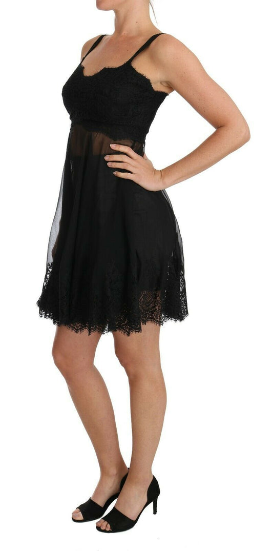 Dolce & Gabbana Black Silk Lace Dress Chemise Lingerie