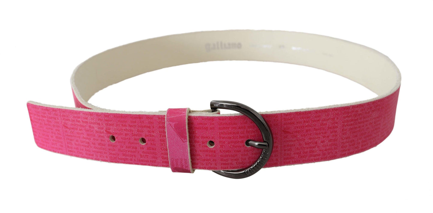 John Galliano Pink Leather Letter Logo Design Round Buckle Belt