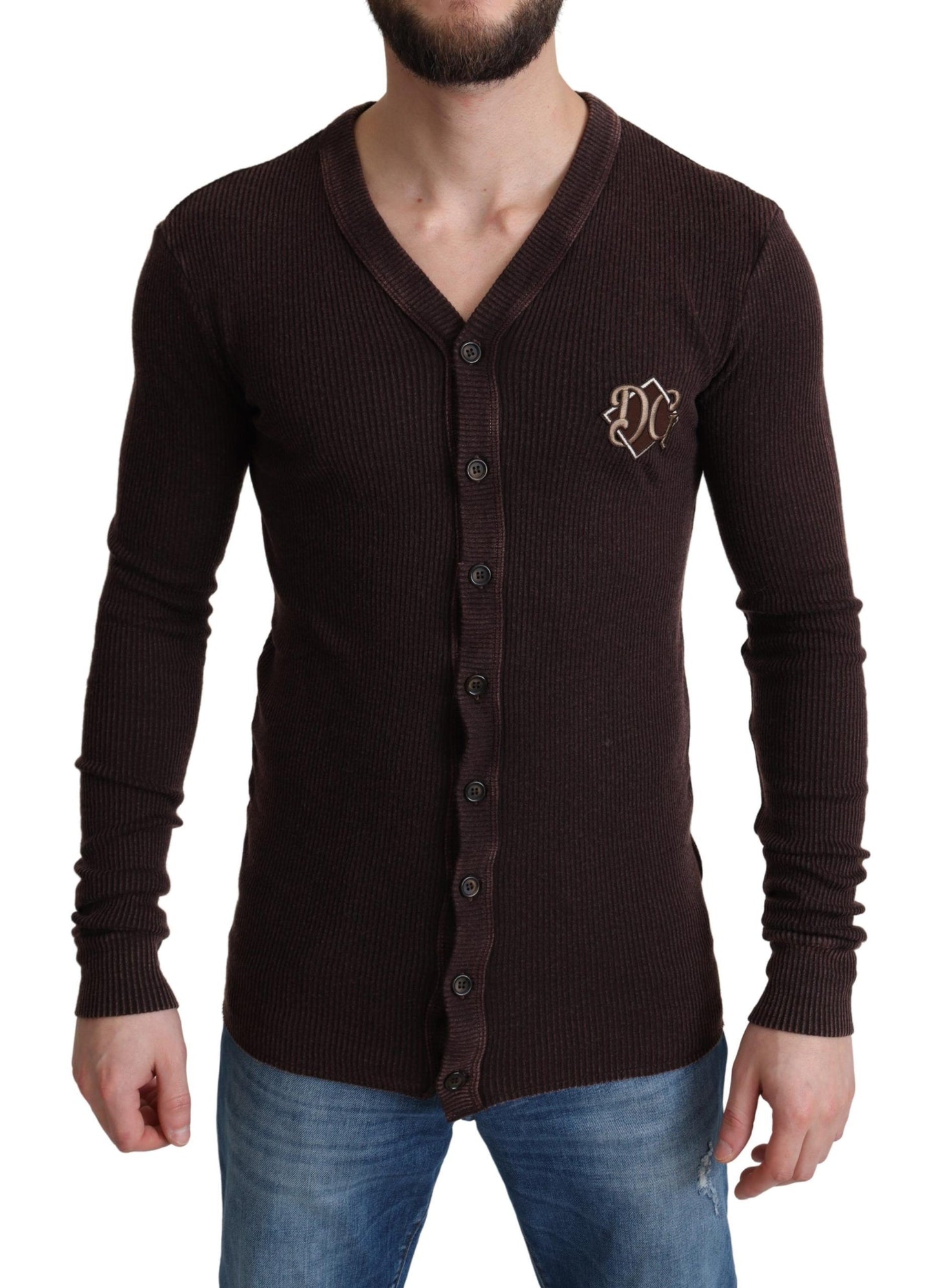 Dolce & Gabbana Elegant Brown Wool Blend Cardigan Sweater