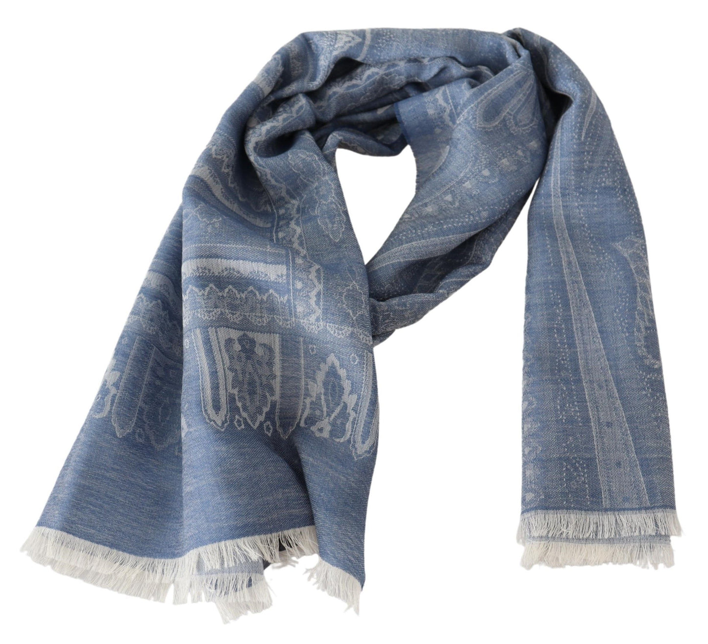 Missoni Blue Patterned Cashmere Unisex Neck Wrap Fringes Scarf