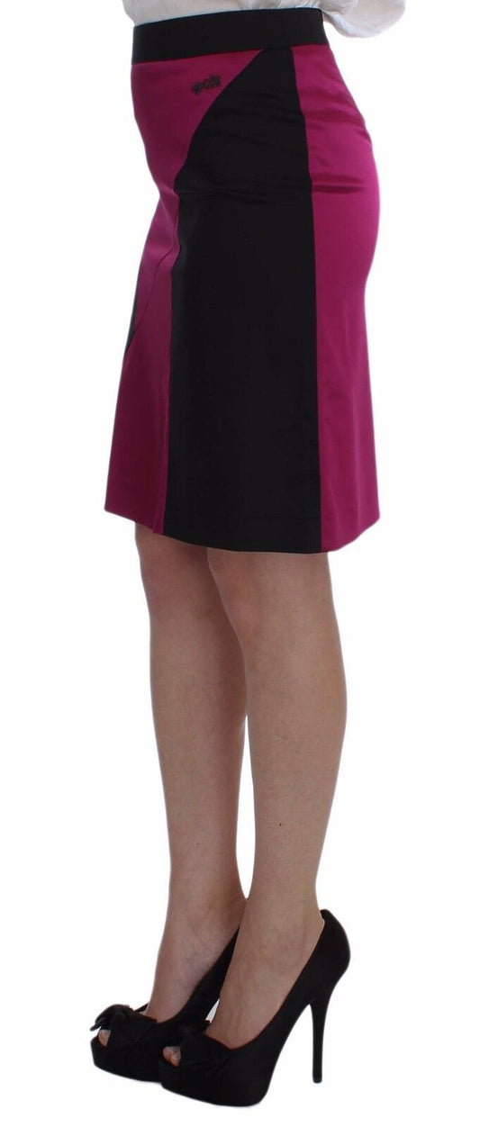 Exte Pink Black Above Knees Cotton Stretch Skirt