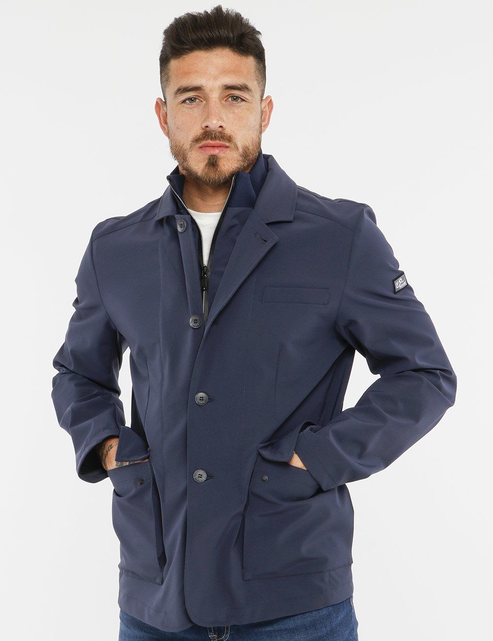 Yes Zee Blue Polyester Men's Windbreaker