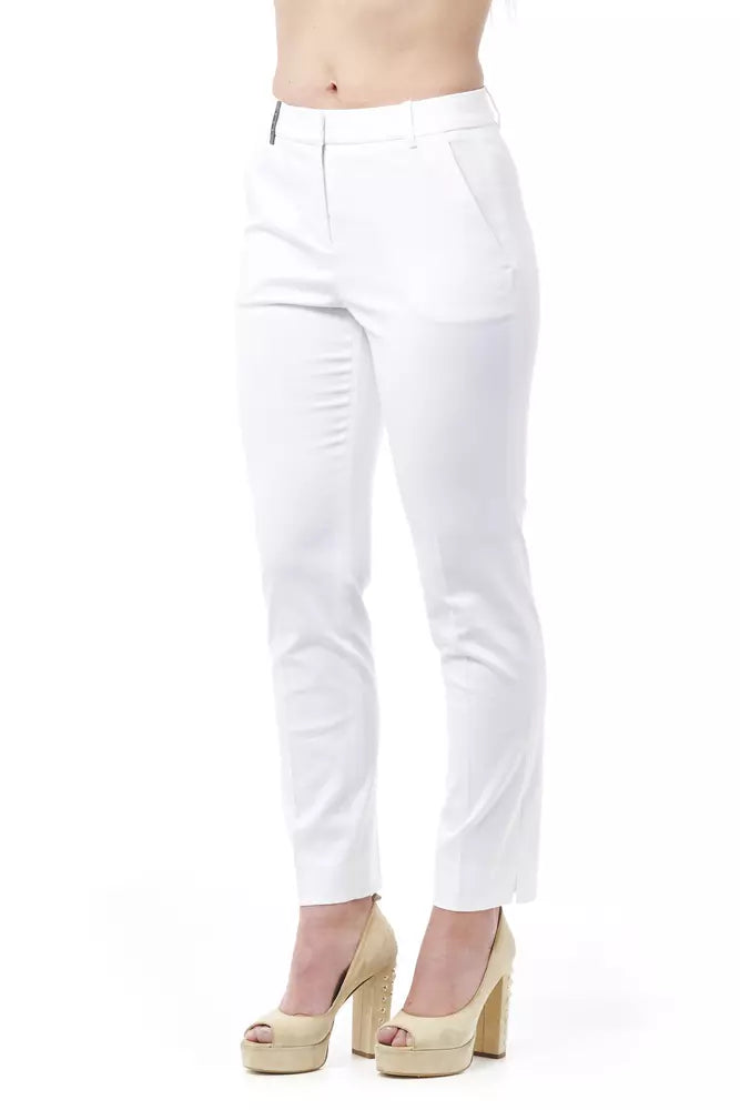 Peserico White Cotton Women's High-Waist Trouser