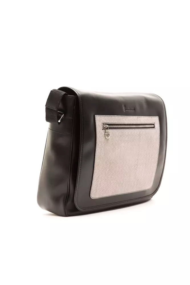 Billionaire Italian Couture Black Leather Men Messenger Bag