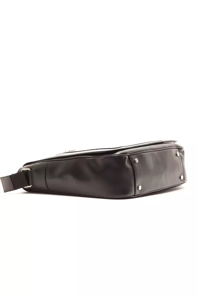Billionaire Italian Couture Black Leather Men Messenger Bag