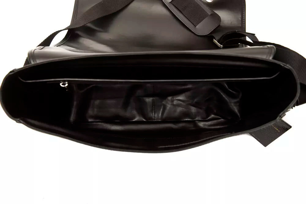 Billionaire Italian Couture Black Leather Men Messenger Bag