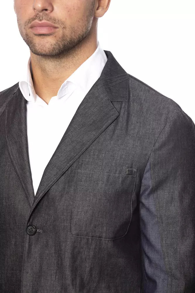Verri Gray Cotton Men Single Breasted Blazer