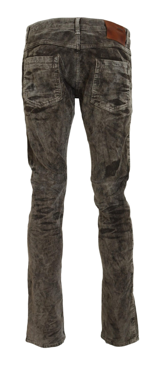 Acht Gray Washed Cotton Corduroy Slim Fit Men Jeans