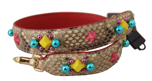 Dolce & Gabbana Beige Python Leather Crystals Shoulder Strap