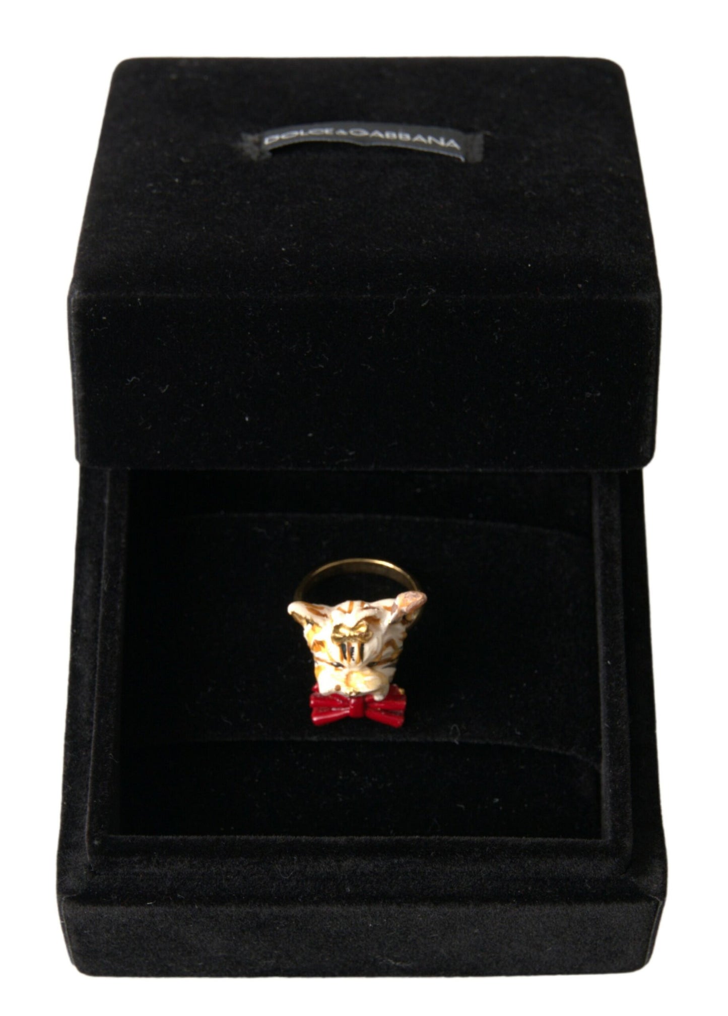 Dolce & Gabbana Gold Brass Resin Beige Dog Pet Accessory Ring