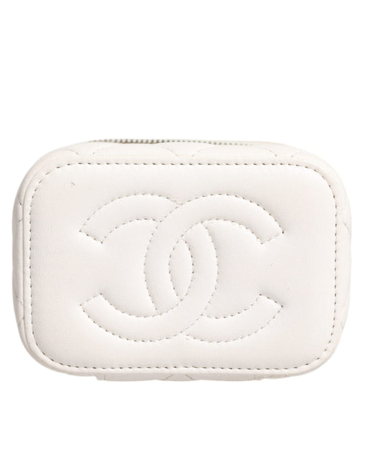 Chanel White Matelasse Lambskin Gold Chain Shoulder Vanity Mirror