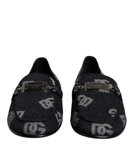 Dolce & Gabbana Black Logo Cotton Loafers Formal Dress Shoes