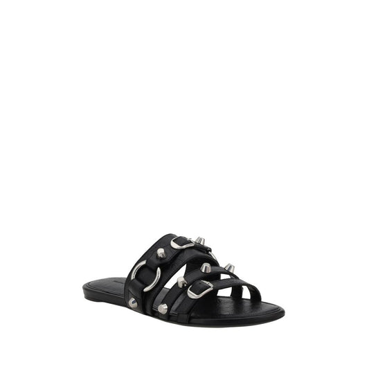 Balenciaga Black Calf Leather Bos Taurus Flat Sandals