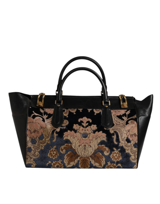 Dolce & Gabbana Black Floral Jacquard Handbag Shoulder Tote Bag
