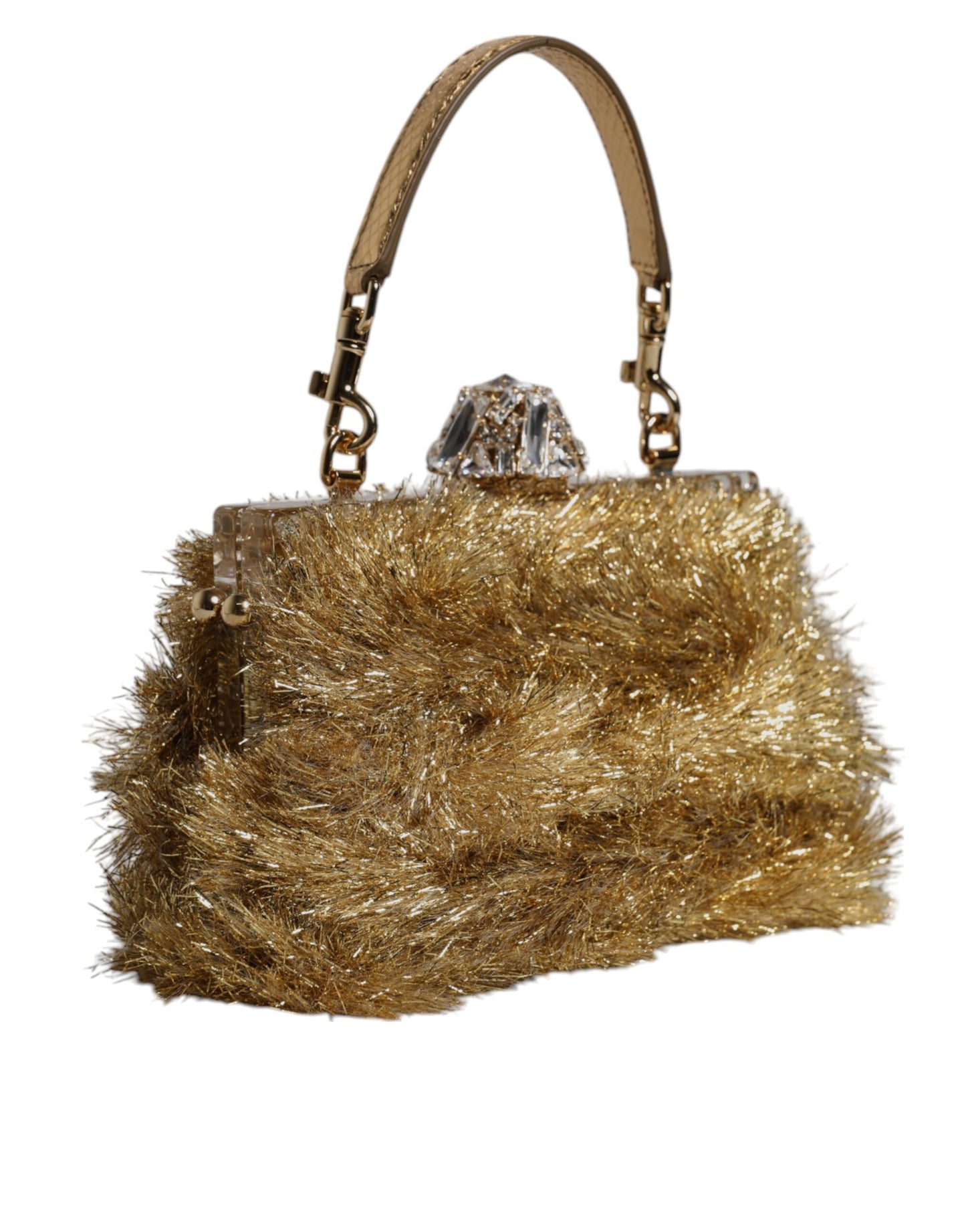 Dolce & Gabbana Gold Vanda Chain Strap Tinsel Crystal Evening Clutch Bag