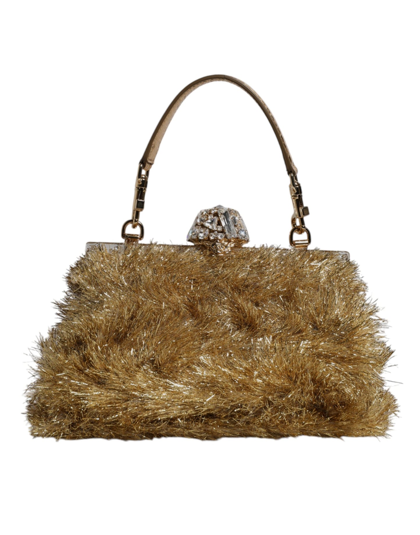 Dolce & Gabbana Gold Vanda Chain Strap Tinsel Crystal Evening Clutch Bag