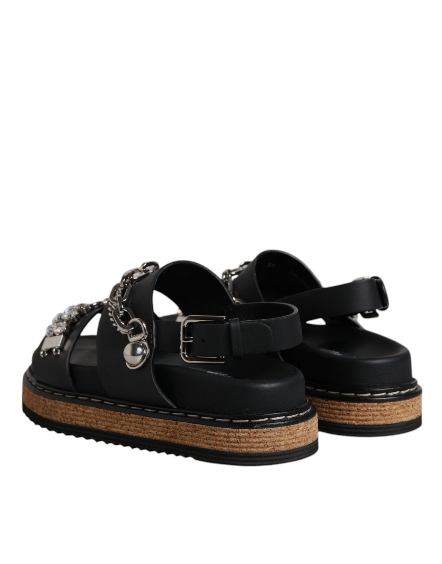 Dolce & Gabbana Black Crystal Embellish Strap Sandals Shoes