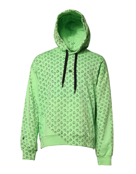 Dolce & Gabbana Green Cotton Logo Heart Print Hooded Sweater
