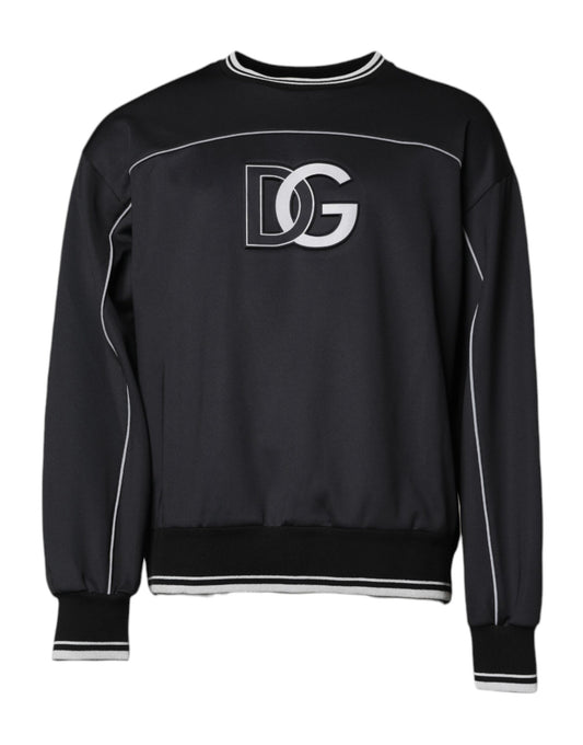 Dolce & Gabbana Black Logo Polyester Crew Neck Men Pullover Sweater