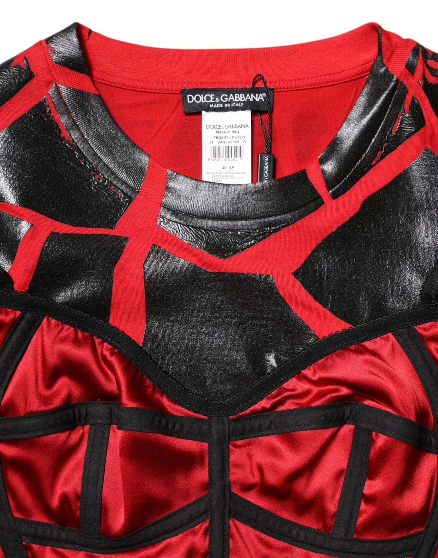 Dolce & Gabbana Red Black Cotton Bustier Detailing Cropped Top