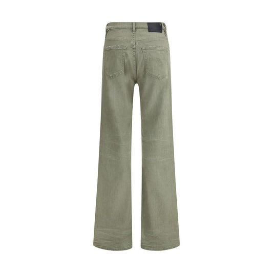 R13 Green Cotton Flared Jeans