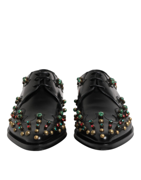 Dolce & Gabbana Black Leather Derby Dress Studded Shoes