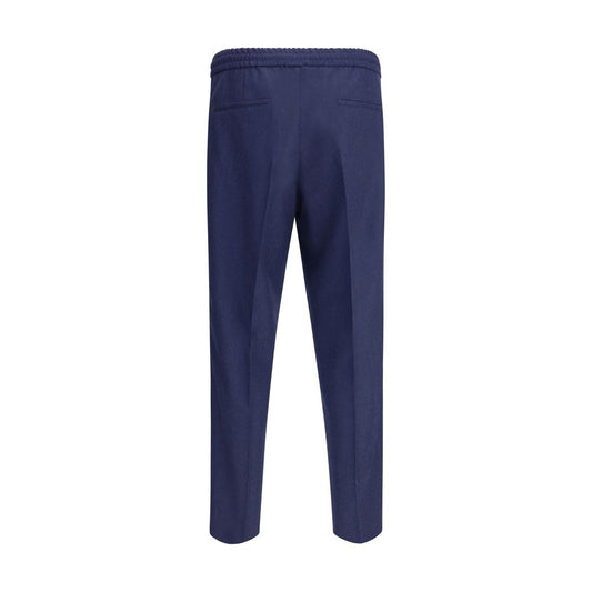 Brunello Cucinelli Blue Fleece Wool Casual Pants