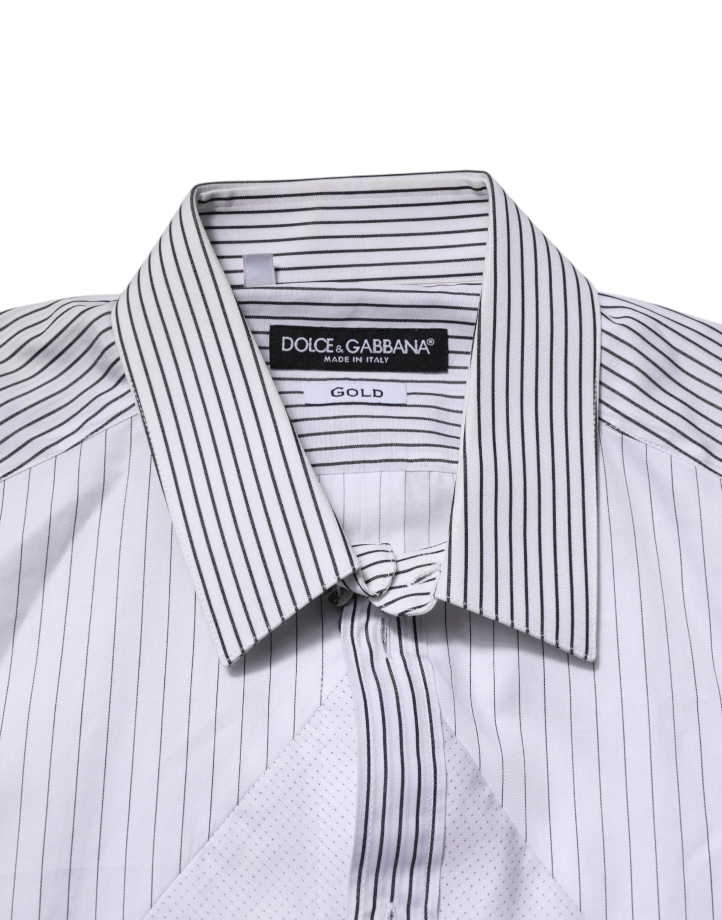 Dolce & Gabbana White Striped GOLD Long Sleeves Dress Shirt