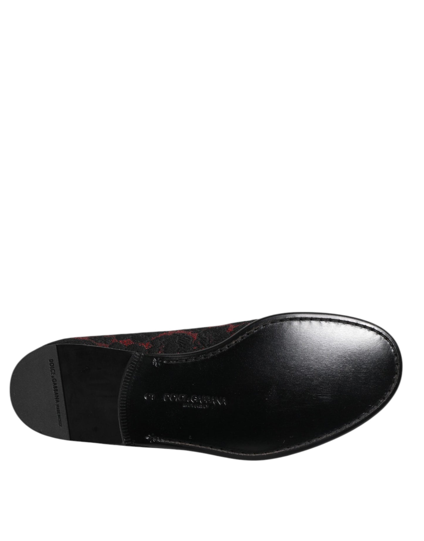 Dolce & Gabbana Red Black Jacquard Slip On Loafers Shoes