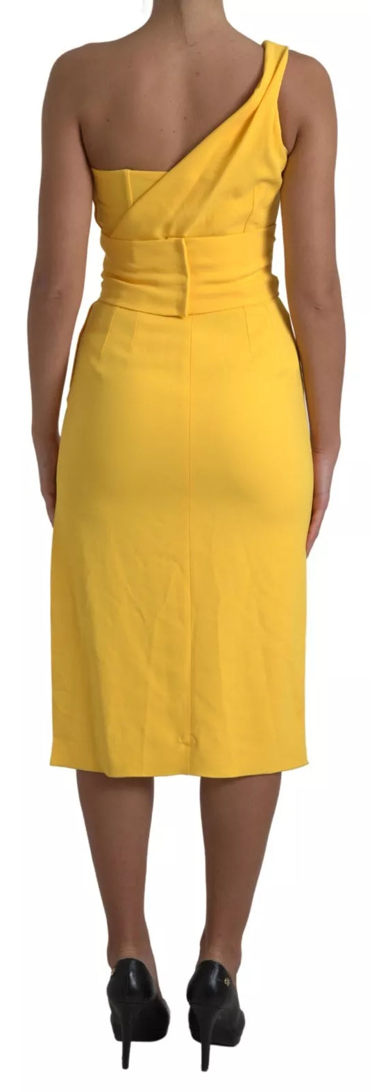 Dolce & Gabbana Yellow One Shoulder Side Slit Sheath Dress