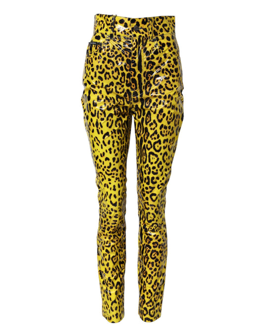 Dolce & Gabbana Yellow Leopard High Waist Slim Pants
