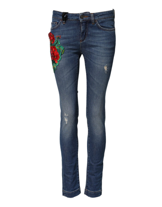 Dolce & Gabbana Blue Cotton Mid Waist Skinny Denim Jeans