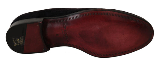 Dolce & Gabbana Loafers Black Velvet Gold Crown