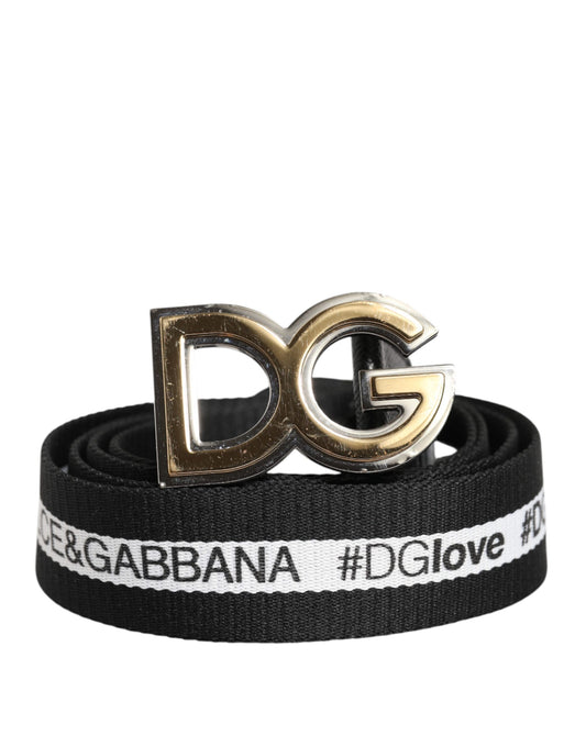 Dolce & Gabbana Black Cotton Gold Tone Metal DG Buckle Belt