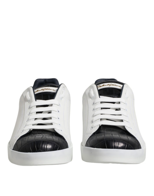 Dolce & Gabbana White Black Leather Portofino Sneaker Shoes