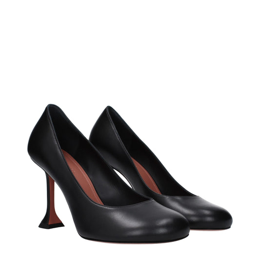 Amina Muaddi Black Leather Broch