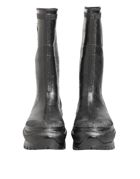 Dolce & Gabbana Metallic Black Pull On Rain Boots Shoes