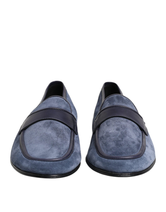 Dolce & Gabbana Blue Suede Leather Loafers Moccasin Shoes