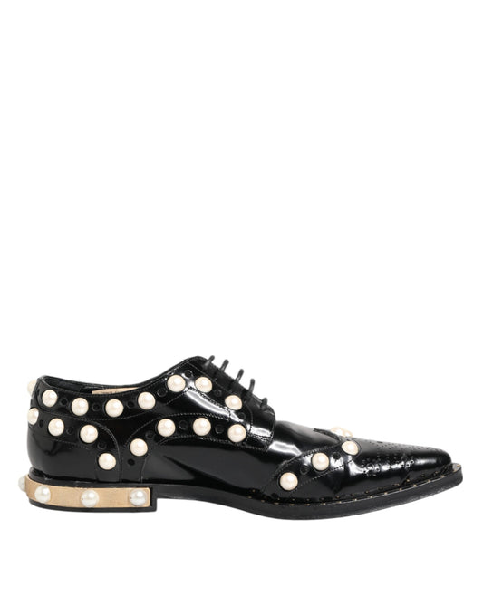 Dolce & Gabbana Black Leather Faux Pearl Dress Broque Shoes