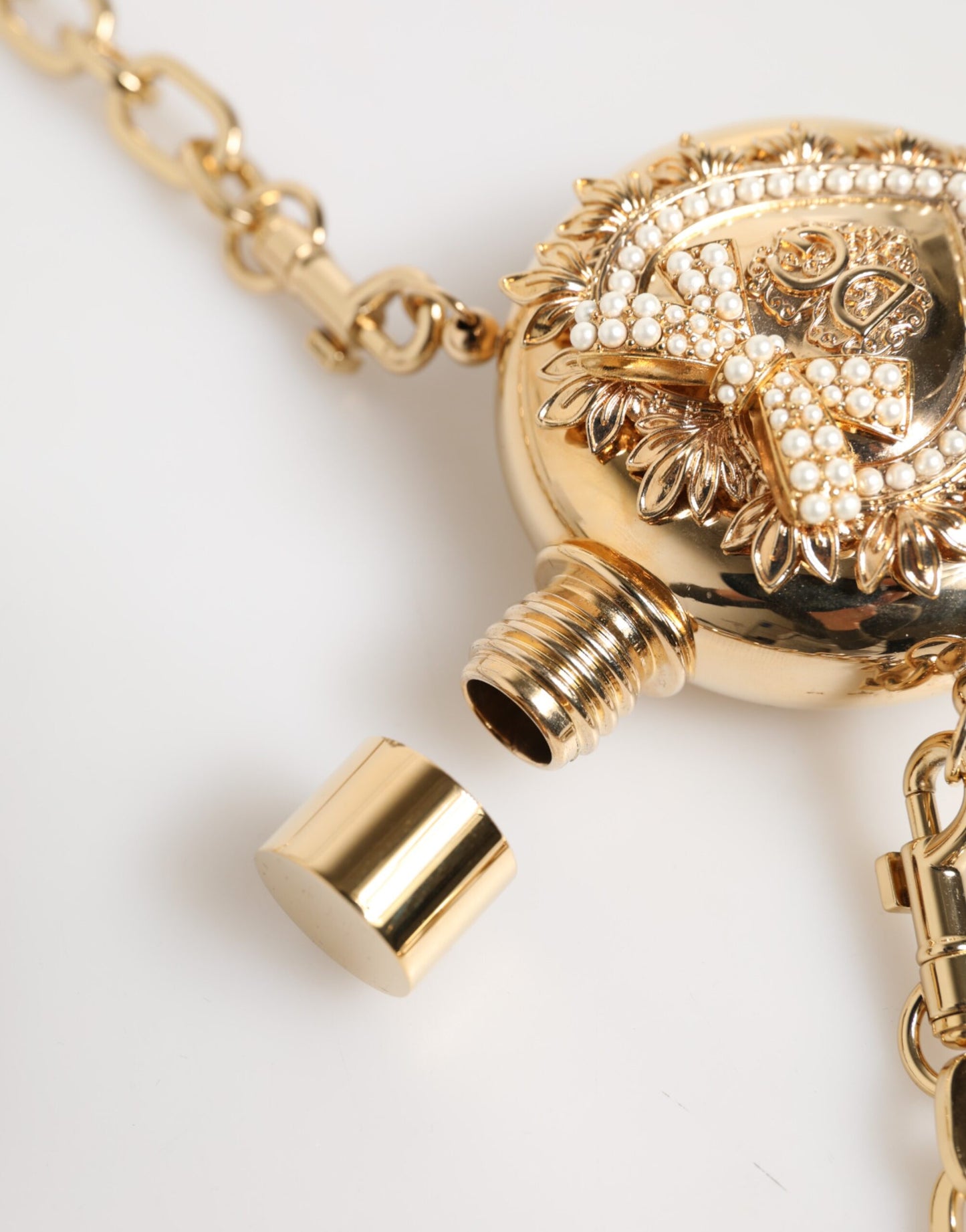 Dolce & Gabbana Gold Brass Rhinestone Devotion Charm Pendant Necklace
