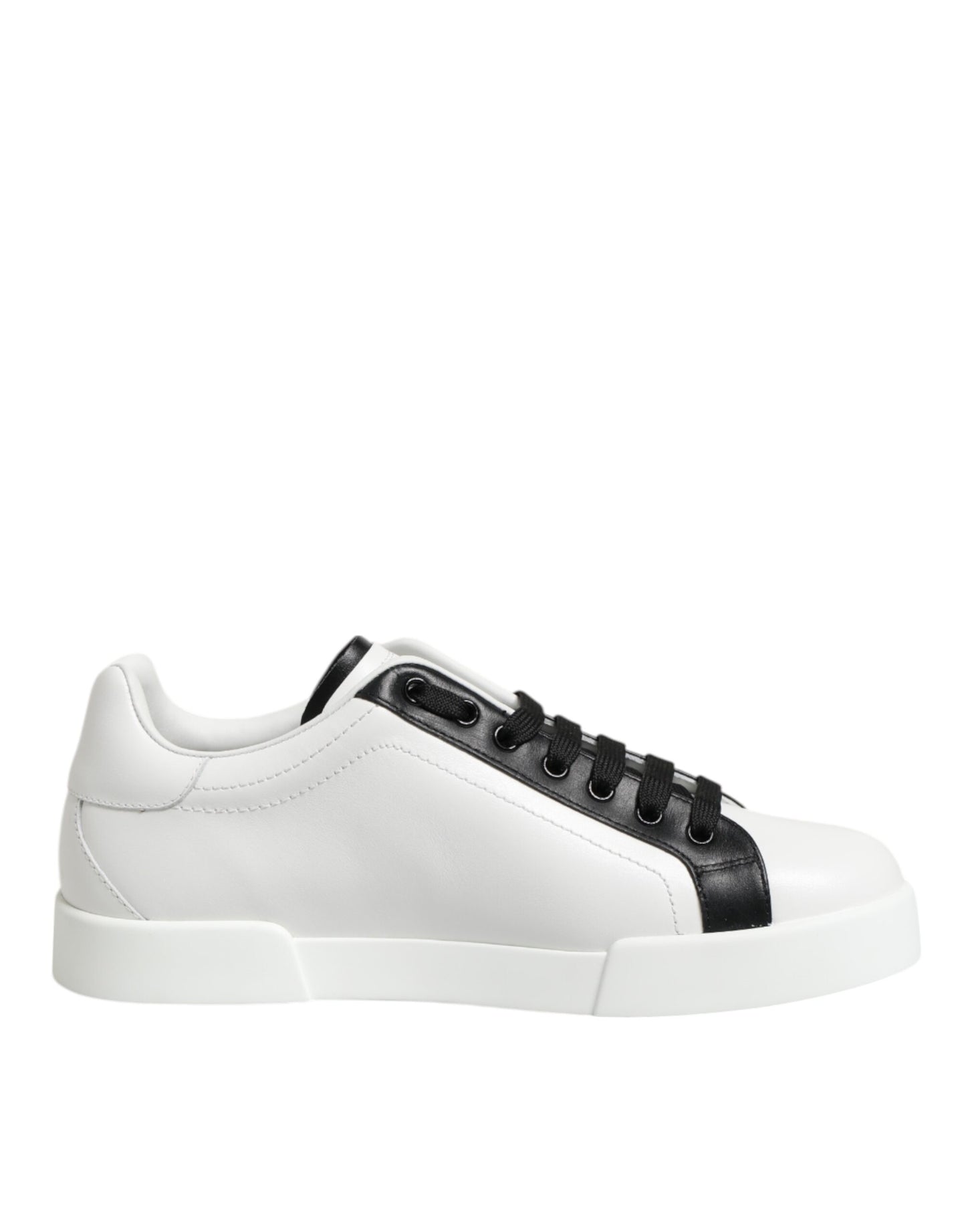 Dolce & Gabbana Black White Leather Portofino Sneaker Shoes
