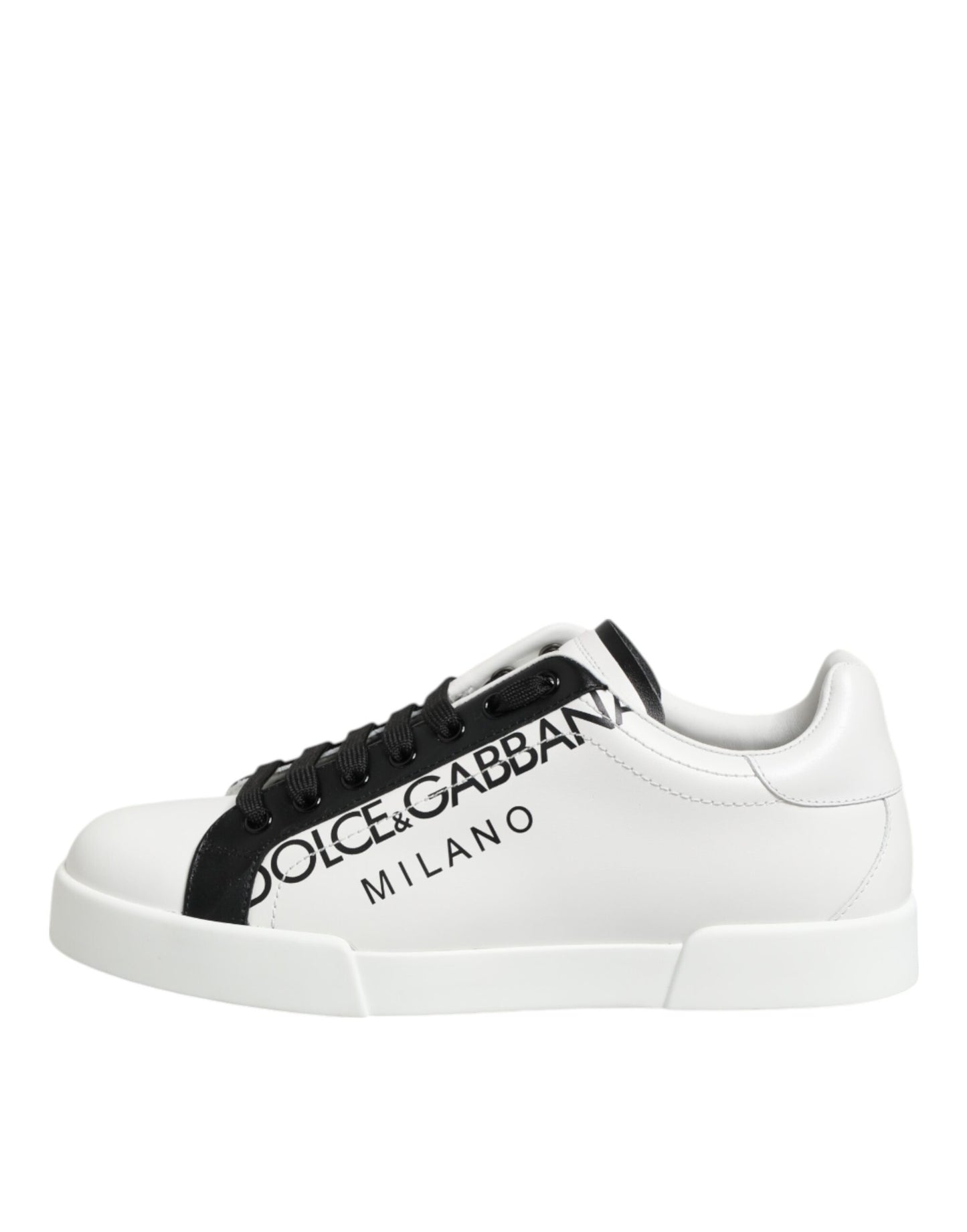 Dolce & Gabbana Black White Leather Portofino Sneaker Shoes