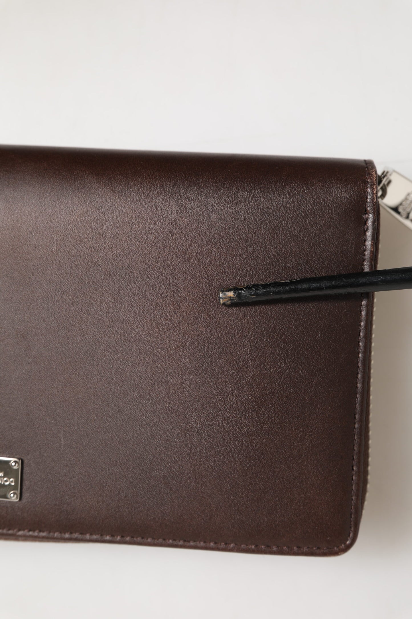 Dolce & Gabbana Brown Calfskin Leather Logo Zip Around Continental Wallet