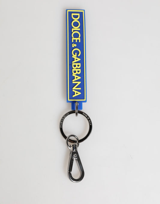 Dolce & Gabbana Blue Yellow DG Rubber Logo Silver Men's Keychain Keyring