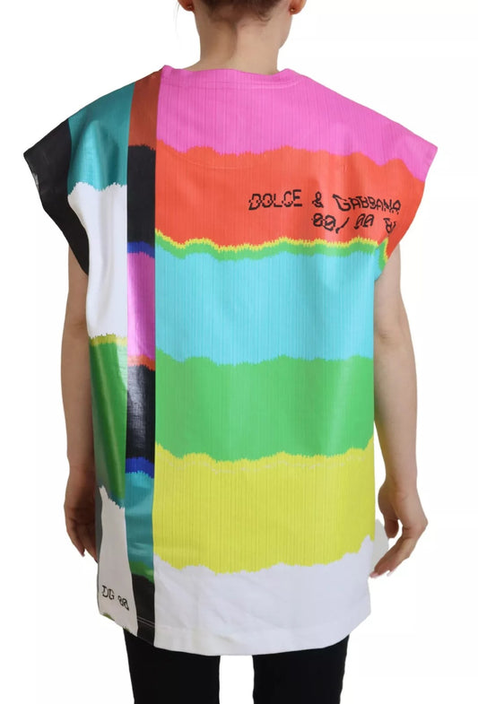 Dolce & Gabbana Multicolor Print Blouse Cotton Tank TV Print T-shirt