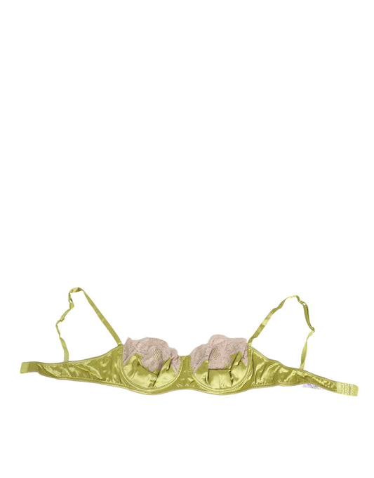 Dolce & Gabbana Lime Green Silk Satin Lace Padded Balconnet Underwear