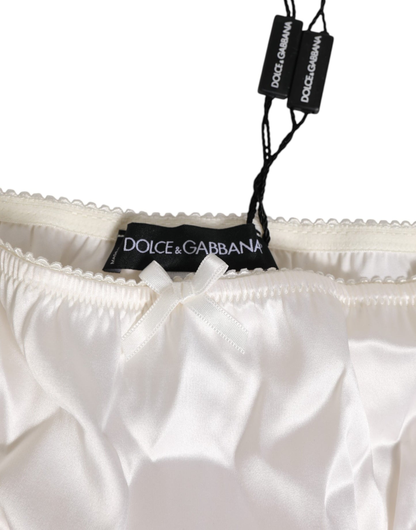 Dolce & Gabbana Ivory White Silk Satin Lace Trim Panty Underwear