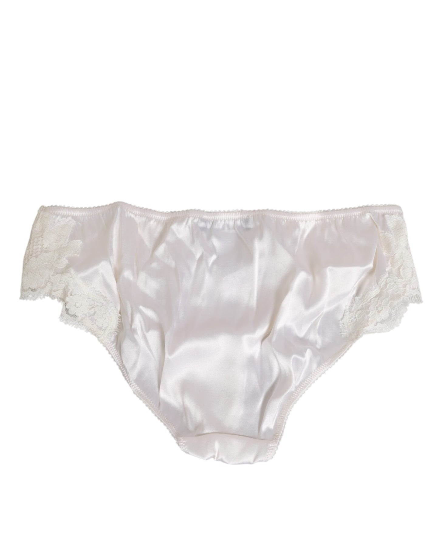 Dolce & Gabbana Ivory White Silk Satin Lace Trim Panty Underwear