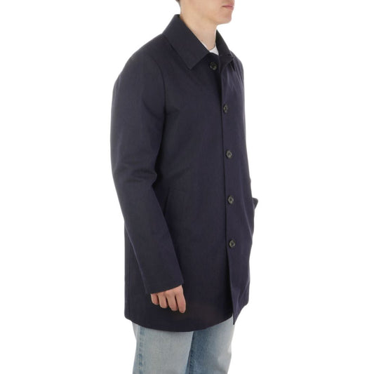 Aquascutum Blue Cotton Men Trench Coat