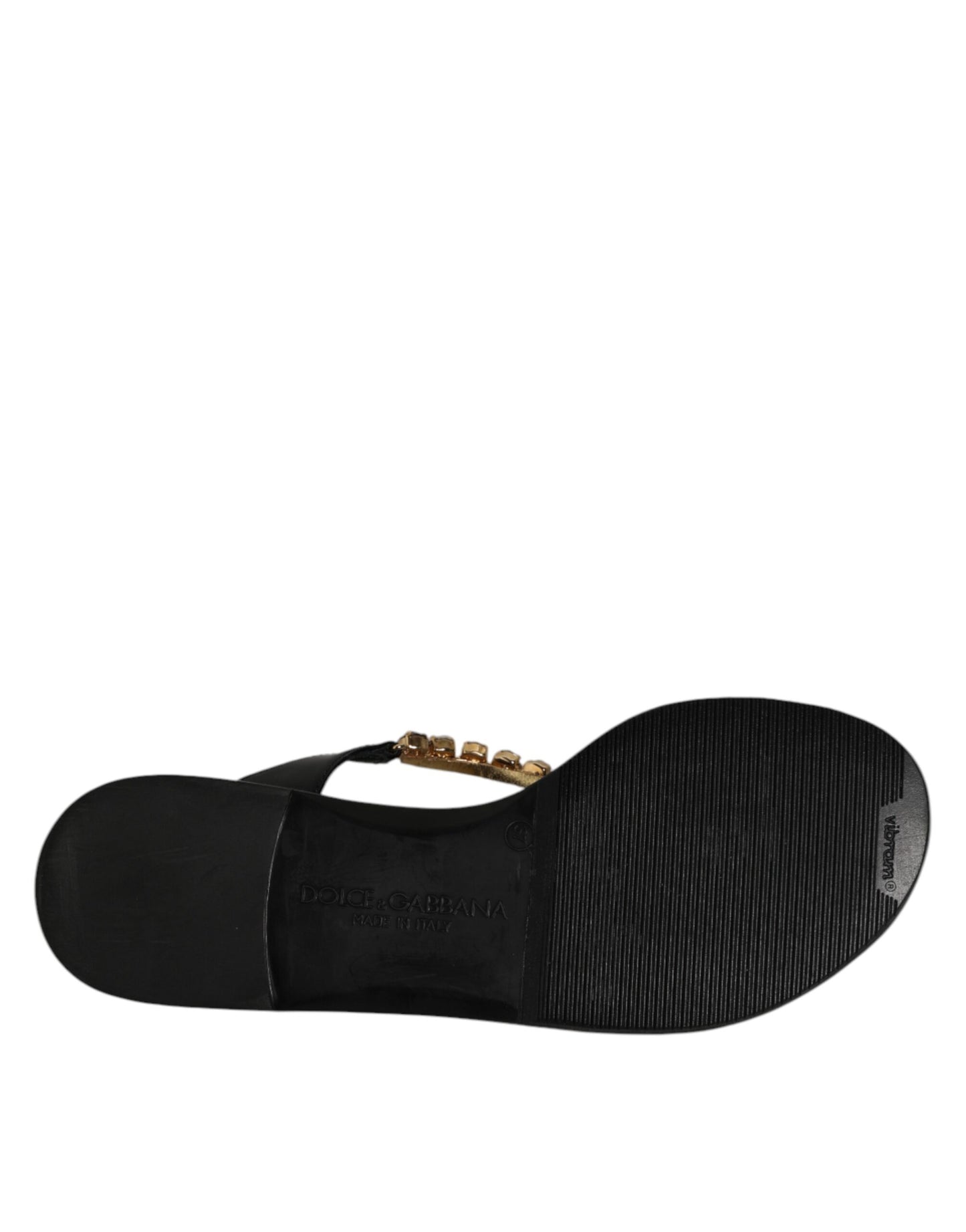 Dolce & Gabbana Black Crystals Flats Sandals Beachwear Shoes